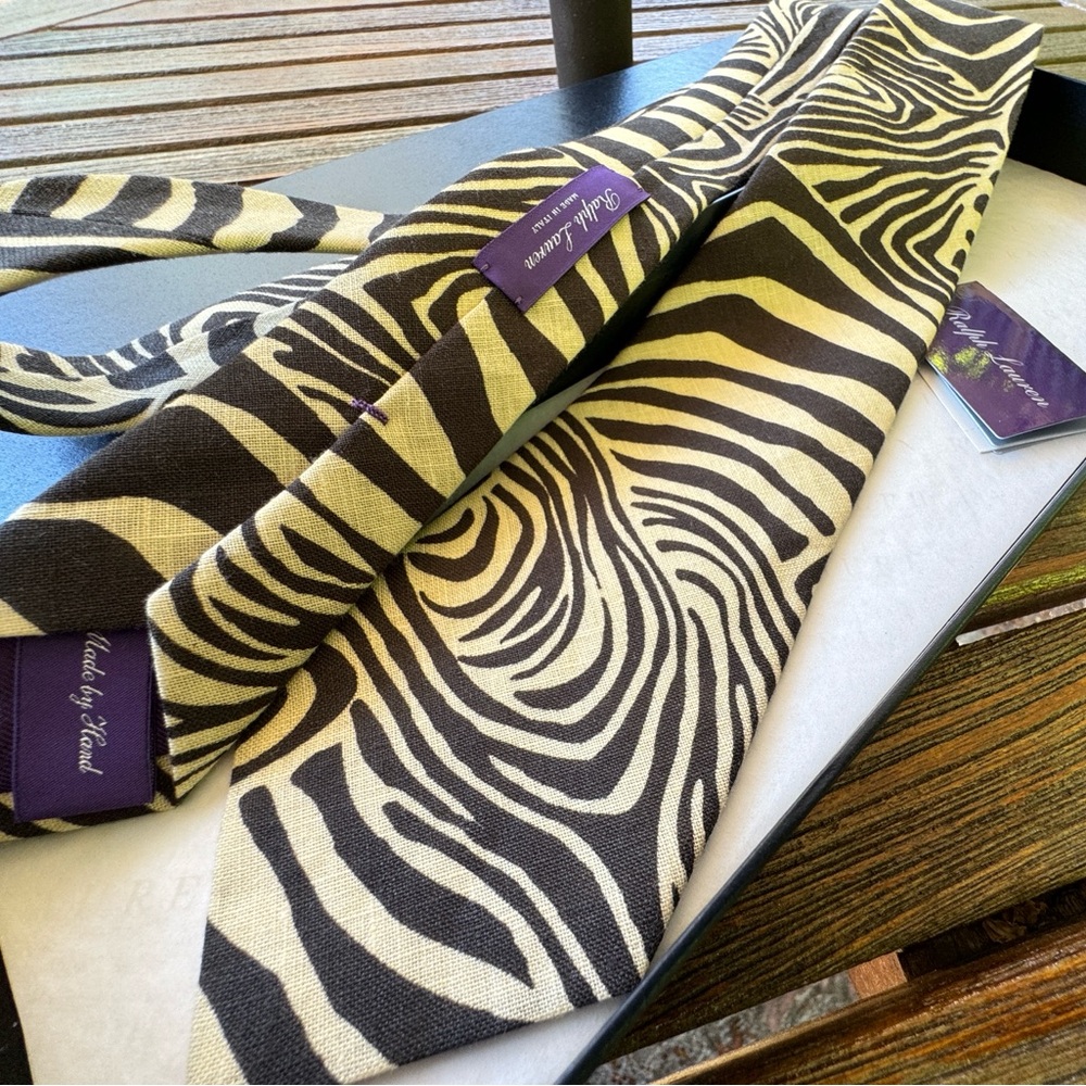 🔥🦓RL AUTUMN 26’🔥🆕💯AUTH RALPH LAUREN PURPLE LABEL EXQUISITE ZEBRA🦓DECO MOTIF TIE